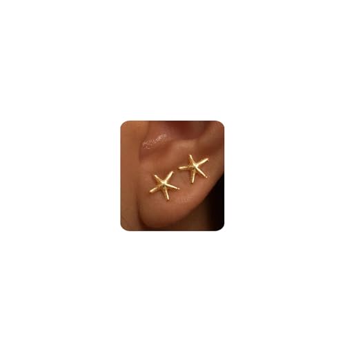 Gold Earrings for Women Trendy 14K Gold Plated Small Starfish Stud Earrings Dainty Lightweight Minimalist Simple Hypoallergenic Earrings Jewelry Gifts for Her