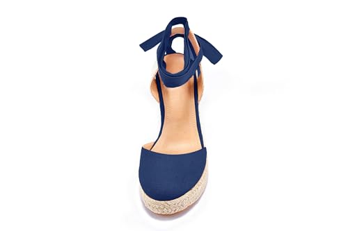 Image of FISACE Womens Summer Espadrille Heel Platform Wedge Sandals Ankle Buckle Strap Closed Toe Shoes