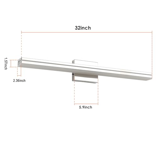 Image of SineRise LED Modern Bathroom Vanity Light Bar (32-Inch, 3000K /4000K /6000K), Chrome Dimmable Modern Acrylic Bathroom Wall Lighting Fixtures Over Mirror