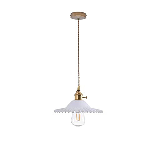 LFsem Semplice Lampada a Sospensione Vintage in Ottone con Vetro Lampada a Soffitto E27 Loft per Camera da letto Ristorante Cafe (Bianco)