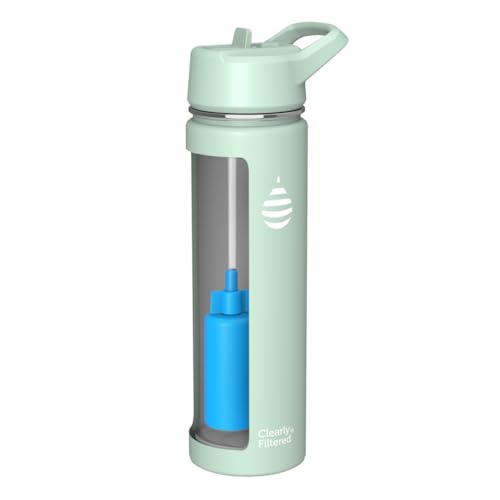 Clearly Filtered Water Bottle | Removes 220+ Contaminants, Double-Wall Insulated Stainless Steel, BPA/BPS Free, Phthalate Free, Filters Flouride Lead Chlorine (20oz, Mint)