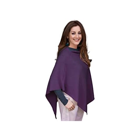 House of Conti Firenze Cashmere 100% Poncho Aubergine, One Size - Made in Italy Cover