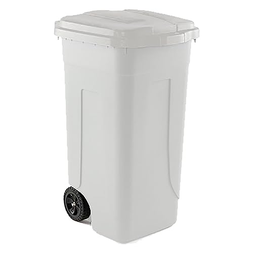 1PEZZO BIDONE IMMONDIZIA CARRELLATO 'OTTANTA' Lt. 80 - corpo/coperchio bianco