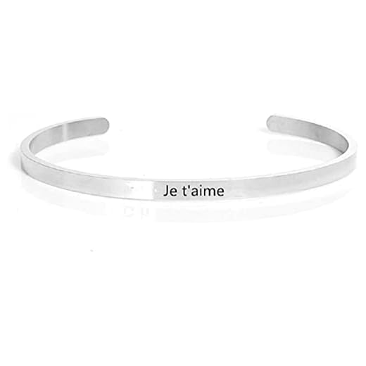 STRASS & PAILLETTES armband med meddelanden, Je T'Aime. Jag älskar dig på franska. Armband i rostfritt stål. Kärleksarmband