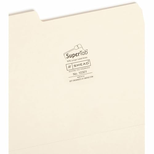 Smead SuperTab File Folder, Oversized 1/3-Cut Tab, Letter Size, Manila, 100 Per Box (10301)