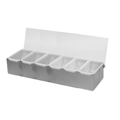 SLCN006 Bar Condiment Dispenser, countertop Design, 6-Compartment, Acrylic hinged lid, Stainless Steel Base