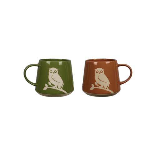 Young's Inc Stoneware Owl Mugs Set of 2, 20oz
