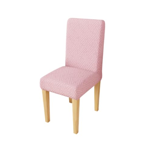 Image of Lukzer Elastic Dining Chair Cover - 1PC Pastel Pink Grid Maze | Textured High Stretch Jacquard Seat Cover | Removable Washable Short Dining Chair Cover Protector Seat Slipcover | (CC-108-1)