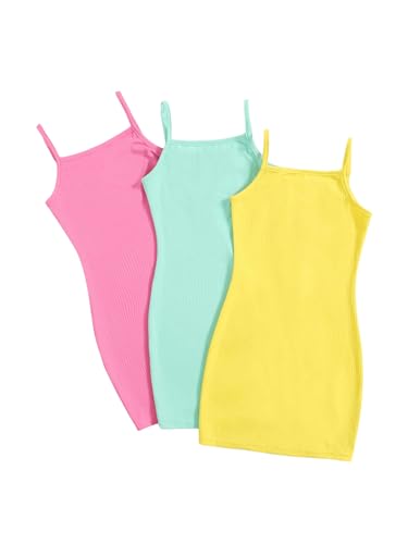 SOLY HUX Toddler Girl's 3 Piece Cami Bodycon Dress Spaghetti Strap Summer Short Pencil Dresses