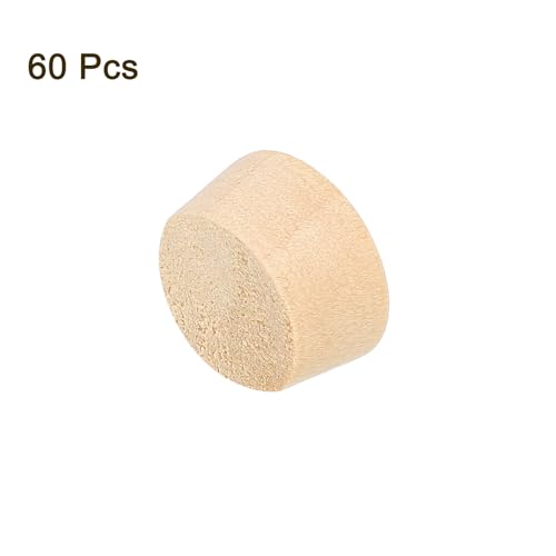 Image of uxcell 60Pcs Wood Button Plugs, 13.5mm /0.53 inch Flat Head Hardwood Screw Hole Plug Wooden Caps Buttons Wood Plug for Furniture Woodworking Craft Decor (15mm x 13.5mm)