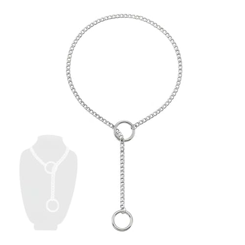 UYVPAER Slip Chain Choker Kette Damen Schlupfkette O-Ring Slip Chain Punk Gothic Y2K Lariat Y Halskette Pu Lederhalsband Halskette Aus Edelstahl 60Cm Länge