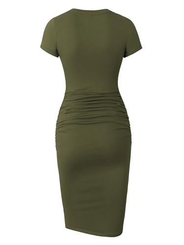 Missufe Women's Short Sleeve Ruched Casual Sundress Midi Bodycon T Shirt Dress