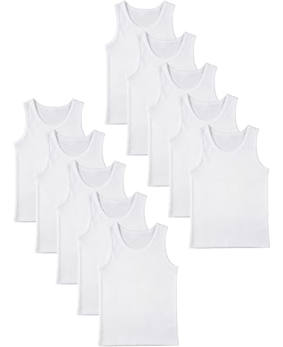Consejos para Comprar Ropa interior deportiva para Niño - solo los mejores. 43 Andrew Scott Basics - Paquete de 10 camisetas de tirantes deportivas de color A, playera sin mangas para niños, Paquete de 10 - Blanco Brillante, 4-5