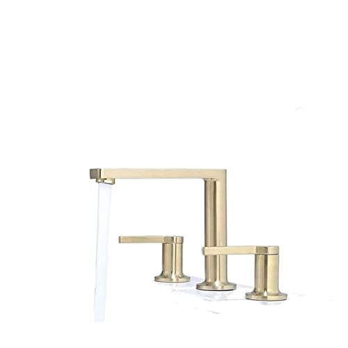Grifo de lavabo oro cepillado de 3 orificios con doble manija elegante 3