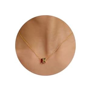 Birthstone Necklace for Women Birthday Gifts Gold Charm Necklace for Women Simple Cubic Zirconia Pendant Necklace Gold Jewelry Gifts for her 01-08 Jan & Aug