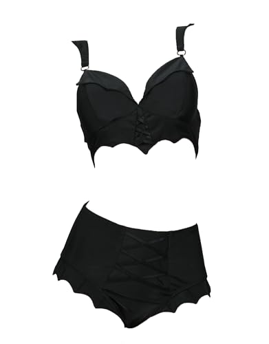 MEOWCOS Women's Bikini Sets Gothic Bathing Suit Flocked Spider Web Two Piece Swimsuit Set