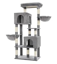 Image of Heybly 68.1 inch Cat Tree with Oversized Top Platform & Wide Base HCT059W | Heavy Duty Cat Tower for Large Indoor Cats with 2 Condos, 2 Hammocks, 10 Sisal Scratching Posts, Stable Cat House, Light Gray
