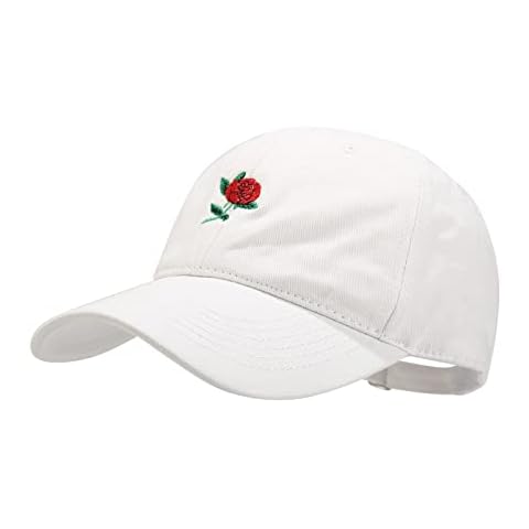 IHAUIUE Rose Front Embroidered Baseball Cap Fashion Floral Pattern Visor Adjustable Trucker Hat for Women, Men, White, Large Cover