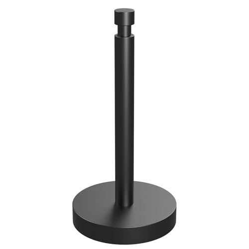 Paper Towel Holder Countertop, Black Paper Towel Holder with Weighted Base Non Slip, Standing Paper Towel Roll Holder for Kitchen Bathroom, Easy One-Handed Operation, Stainles Steel (Matte Black)