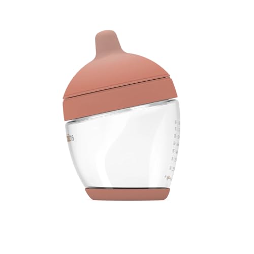 Image of Emulait Glass Classic Baby Bottle for Newborns and Infants, Natural Breast-Like Shape 4, Color Medium, Anti-Colic Venting, Soft Silicone Nipple, Easy-Latch, Glass Nursing Bottle for Feeding, 8oz