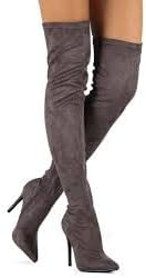 Ll Gisele-7 Thigh High Stretchy Suede Material Pointy Toe Stiletto Heel Boots