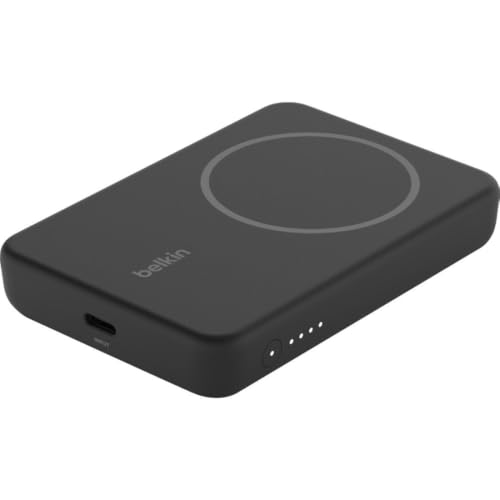 Belkin 5000mAh Magnetic Wireless Power Bank Portable Charger Compatible with MagSafe Battery Pack with 7.5W Output 10W Input and Kickstand Compatible with iPhone 16 15 14 13 12 Series - Black