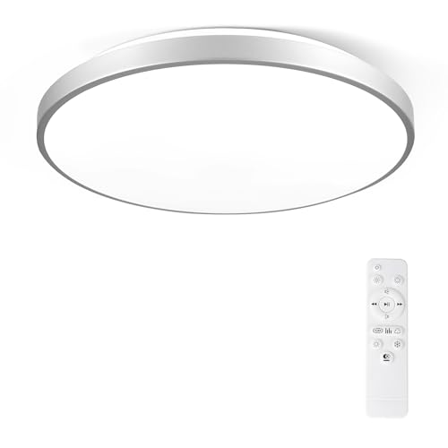 Horevo Plafonnier Bluetooth, Plafonnier LED Moderne à Intensité Variable de 40cm (Changement de Couleur RVB, Télécommande, Cadre Argenté Pour Salons, Salles à Manger, Chambres à Coucher, Cuisines)