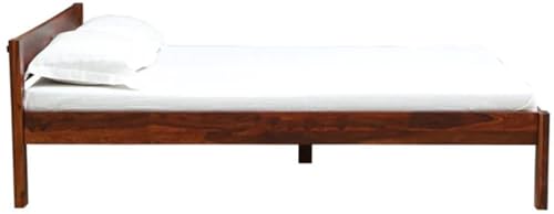 Image of Sheesham Wood Bed Without Storage Solid Wooden Cot Double Bed Furniture Elegant and Functional Bedroom Living Room Home Palang (Reddish Dark Brown, Queen)