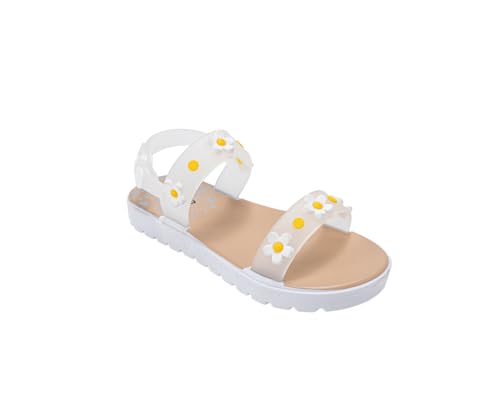 Image of bebe Girl's Flat Sandals - PCU Sandals with Flower, Bow, and Rhinestone Details for Toddler /Little Kid /Big Kid