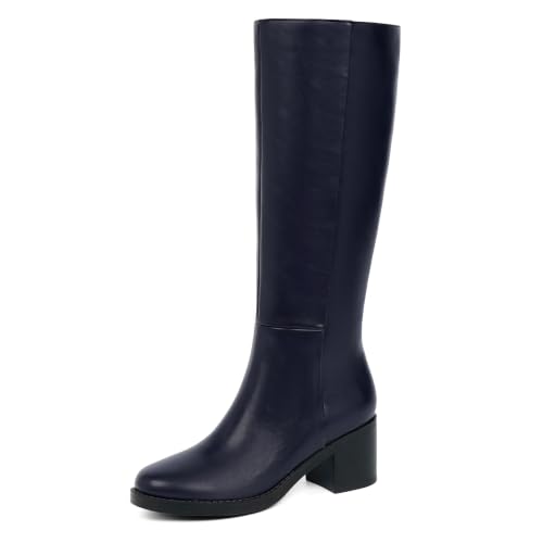 Image of Easyfox Womens Knee High Boots Chunky Low Heel Round Toe Tall Long Boots