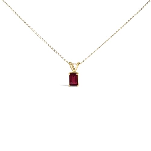 14K Yellow Gold 6x4MM Emerald Cut Red Ruby Solitaire Pendant Necklace