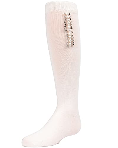 MeMoi Pearls and Stripes Jeweled Girls Knee High Socks3