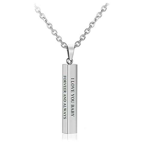 ZUYUSO Personalized 4Side Name Bar Vertical Necklace Customizable Engraved Name Text 3d Pendant Stainless Steel Name Necklaces Jewelry Gift for Men Women Boyfriend, Silver(engraving), DEUS000033 Cover