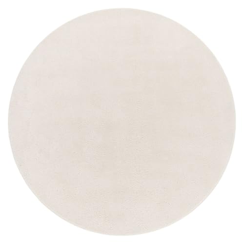 TT Home Wohnzimmer Teppich Kurzflor Anti-Rutsch Rückseite Unifarben Modern Waschbar, Farbe:Creme, Größe:80 cm Rund