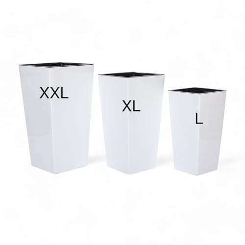 MELTOM Blumenkübel Set 3 Größen Weiß Hochglanz Eckig Pflanzkübel...