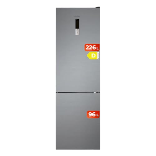 EVVO Frigorífico Combi No Frost, Capacidad Frigorífico 226 L Congelador 96 L, Motor Inverter, 60cm de Ancho, Clase energética D, Multi Air Flow, Luz Interior LED, Panel LED táctil (F55X Color: Inox)