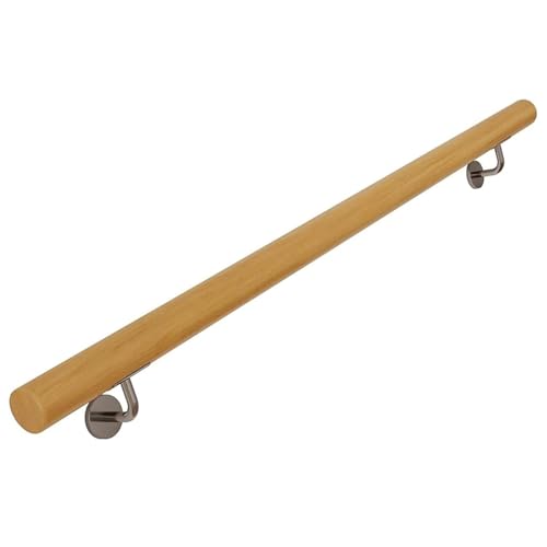 Rampe d'escalier en bois massif avec supports de fixation et barre d'appui murale