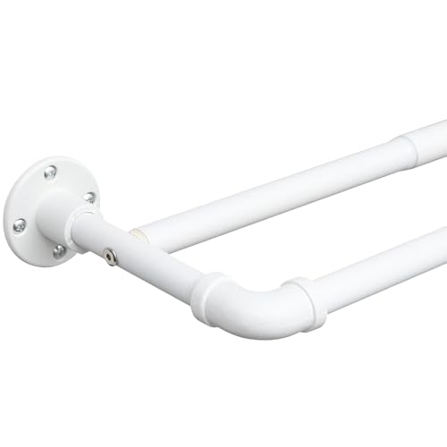 Starbover Barra de cortina industrial, 2 vías, color blanco, 74-200 cm, barra de cortina extensible, juego de barras de jardín, montaje en pared con soportes y topes para salón