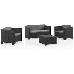 Divan Jardin Jardin202 - Set Muebles Jardín Diva Confort con 4 Plazas - Mobiliario Exterior con Mesa Auxiliar y Cojines | Grafito