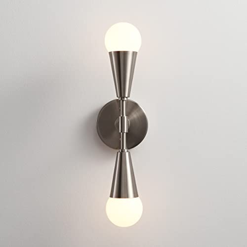 Image of BRIGHTTIA Vicky 2 Light Cone Socket Wall Sconce - Mid Century Modern Fixture for Wall & Ceiling - Minimalist Edison Lamp for Hallway and Bathroom Vanity - Brushed Nickel (BW0027-2N)