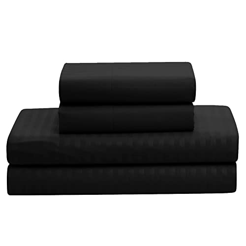 Image of Sweet Home Collection 8 Piece Comforter Set Bag Stripe Design, Bed Sheets, 2 Pillowcases, 2 Shams Down Alternative All Season Warmth, King, Dobby Black