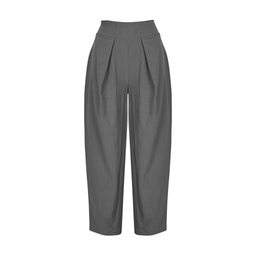 Linen Harem Capri Pants for Women Loose Fit Beach Vacation Boho Pant High Waisted Wide Leg Cropped Summer Trousers4