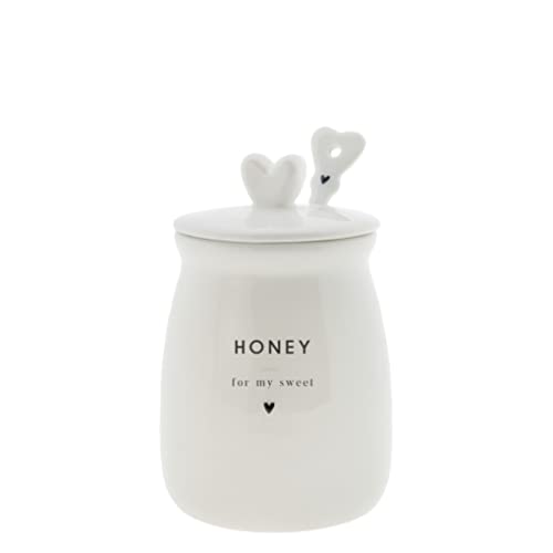 Bastion Collections Honigtopf HONEY mit Honiglöffel Keramik weiß D10cm Aufbewahrung gedeckter Tisch Küche BC Honey Jar with Honey Spoon Cover