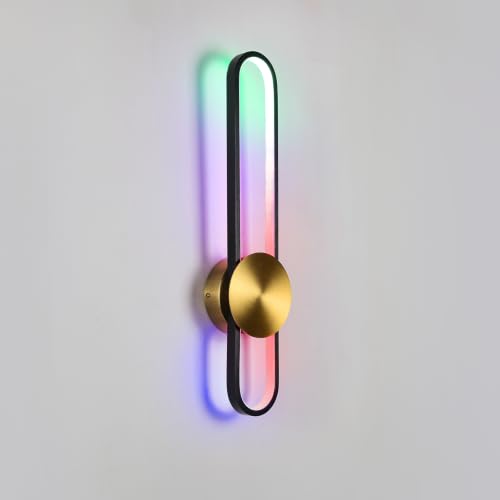 Image of JAYMP RGB Modern Wall Sconce Dimmable LED Wall Light Fixture with Remote & APP, Hardwired Wall Lamp for Living Room, Dining Room, Bedroom, Hallway, Entryway, 1 Pack (Brushed Black,RGB, H56cm /22inch)
