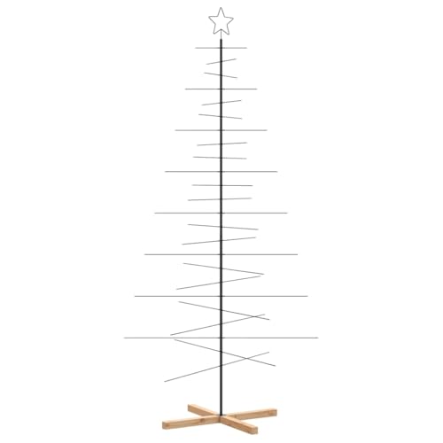 VidaXL Arbre de Noël en Métal avec Base en Bois Noir 210 cm, Support de Sapin en Métal, Décoration de Noël