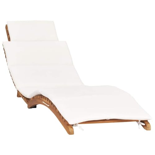 SKM Tumbona Plegable con cojín Crema Madera Maciza de Teca,Mobiliario,Muebles de jardín,Asientos de Exterior,Tumbonas,13.5 kg,310667