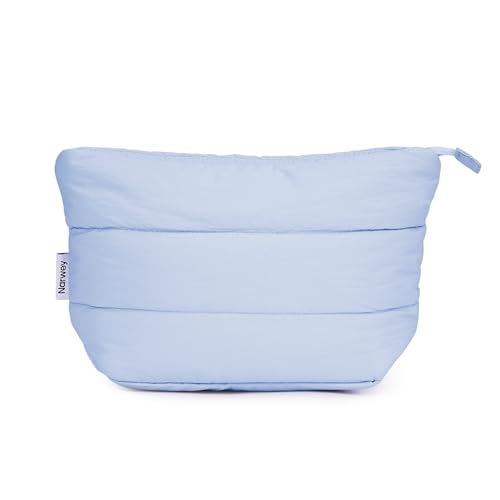 Narwey Puffy Makeup Bag for Purse Travel Women Girl, Puffer Cosmetic Bag Makeup Zipper Pouch, Cute Make Up Organizer Bags, Travel Toiletry Bag Toiletries (Light Blue)
