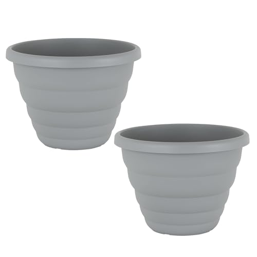 (Set of 2) - 40cm Round Beehive Plastic Planter 22L Large Capacity Soft Grey Upcycled Garden Planter for Flowers/Vegetables/Plants Indoor and Outdoor Use Planter Pot - Lightweight & Weather Resistant