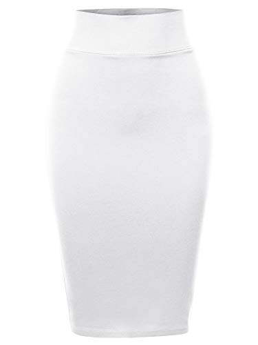 A2Y Solid Ponte Knee Length Slit Techno Span High Waist Pencil Skirt White 1Xl #TOP1