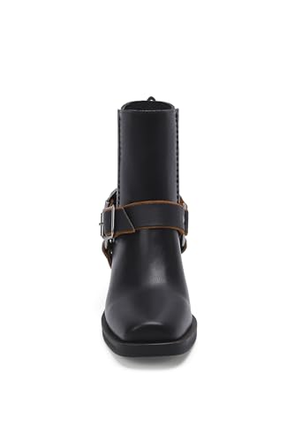 Women's Ankle Boots Motorcycle Boots Western Buckles Boots Stacked Heel Booties Square Toe Boots Fashion Riding Biker Boots4